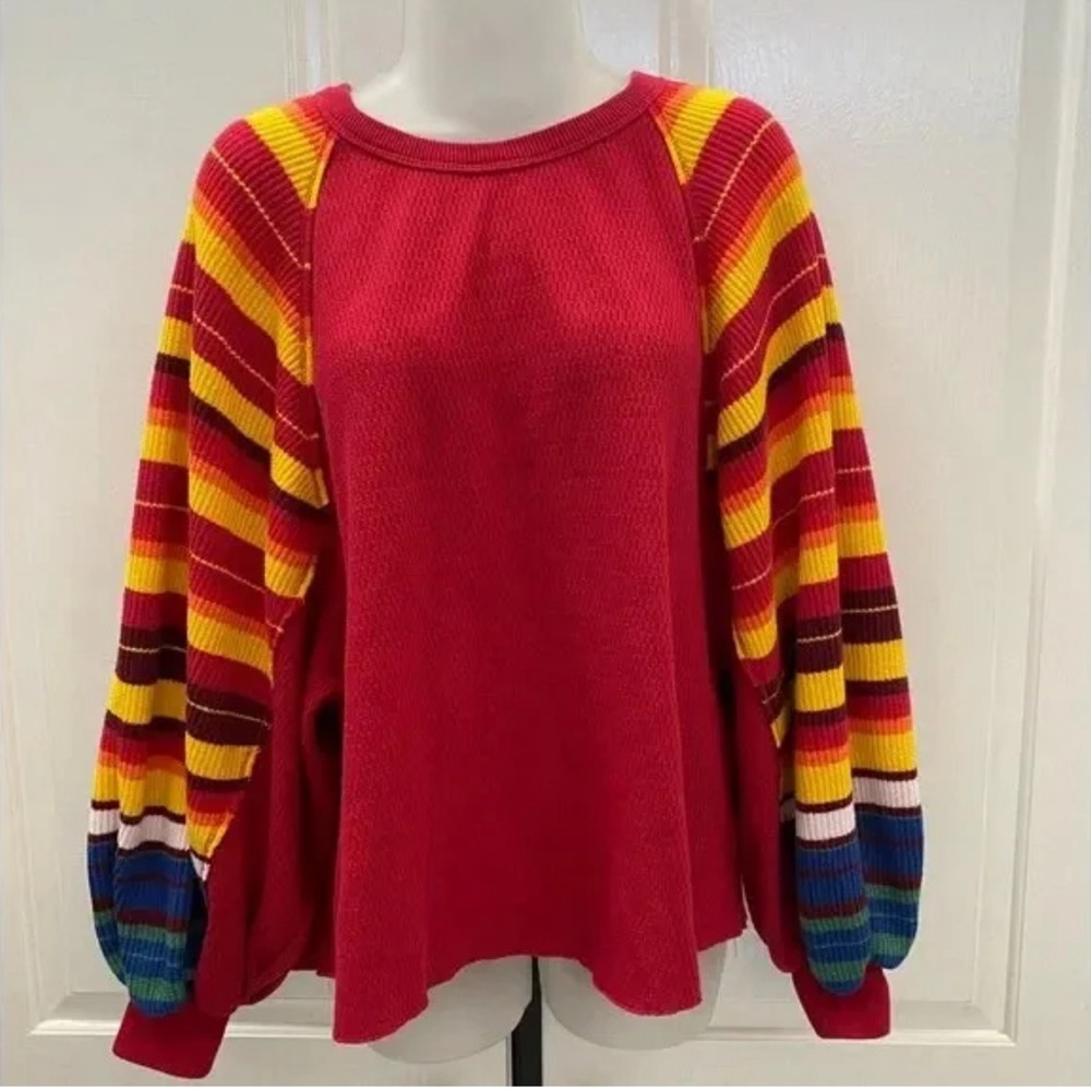 Super Cute!!!!! We the Free People Red/Multicolor Knit Top M